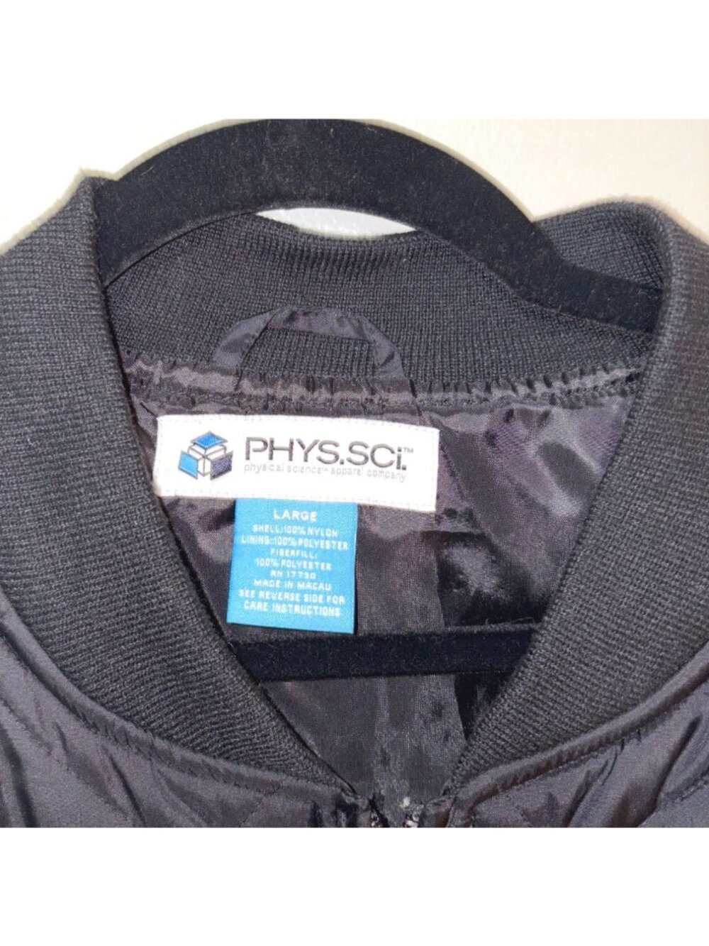 Mens Black Quilted Jacket By PHYS.SCI Large Nylon & Polyester Lightweight Design - Picture 3 of 7
